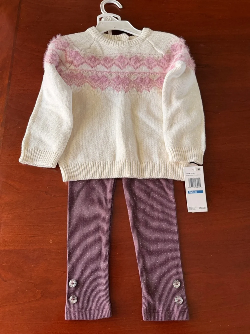 Little Lass Cream and Pink Knit Toddler Pants Set 2T - Picture 1 of 7